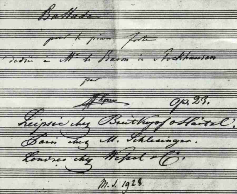 Chopin Ballade N. 1 Op. 23 Autograph Manuscript - Front Page
