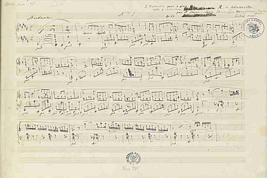 Chopin Nocturne Op. 62 N. 1 Autograph Manuscript Pag. 1