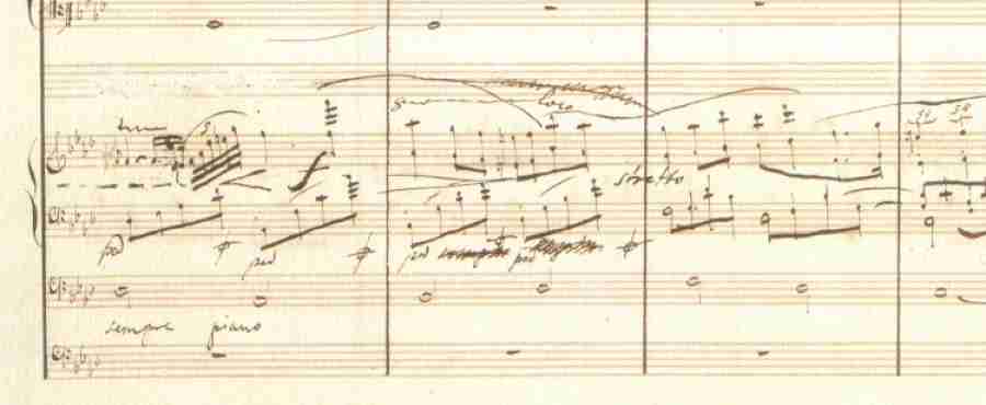 Fragment of the manuscript of the Concerto for Piano & Orchestra in F Minor Op. 21 (Biblioteka Narodowa, Warsaw)